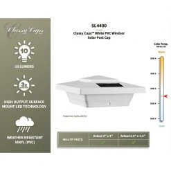 New ❤️ Windsor 4 in. x 4 in. Outdoor White Vinyl LED Solar Post Cap (2-Pack) by Classy Caps ⭐ -Cheap Fence Gates Plus Store white pvc classy caps deck post caps sl4400 76 1000