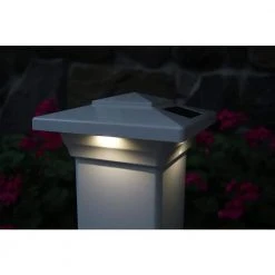 New ❤️ Windsor 4 in. x 4 in. Outdoor White Vinyl LED Solar Post Cap (2-Pack) by Classy Caps ⭐ -Cheap Fence Gates Plus Store white pvc classy caps deck post caps sl4400 c3 1000