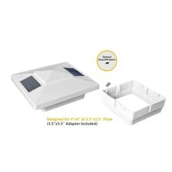 New ❤️ Windsor 4 in. x 4 in. Outdoor White Vinyl LED Solar Post Cap (2-Pack) by Classy Caps ⭐ -Cheap Fence Gates Plus Store white pvc classy caps deck post caps sl4400 fa 1000