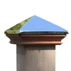 Promo ✔️ Miterless 6 in. x 6 in. Untreated Wood Slip Over Fence Post Cap with Stainless Steel Pyramid by Protectyte 🎉 -Cheap Fence Gates Plus Store wood grain stainless steel protectyte deck post caps ftbs0534m 1f 1000