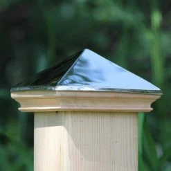 Promo ✔️ Miterless 6 in. x 6 in. Untreated Wood Slip Over Fence Post Cap with Stainless Steel Pyramid by Protectyte 🎉 -Cheap Fence Gates Plus Store wood grain stainless steel protectyte deck post caps ftbs0534m 44 1000